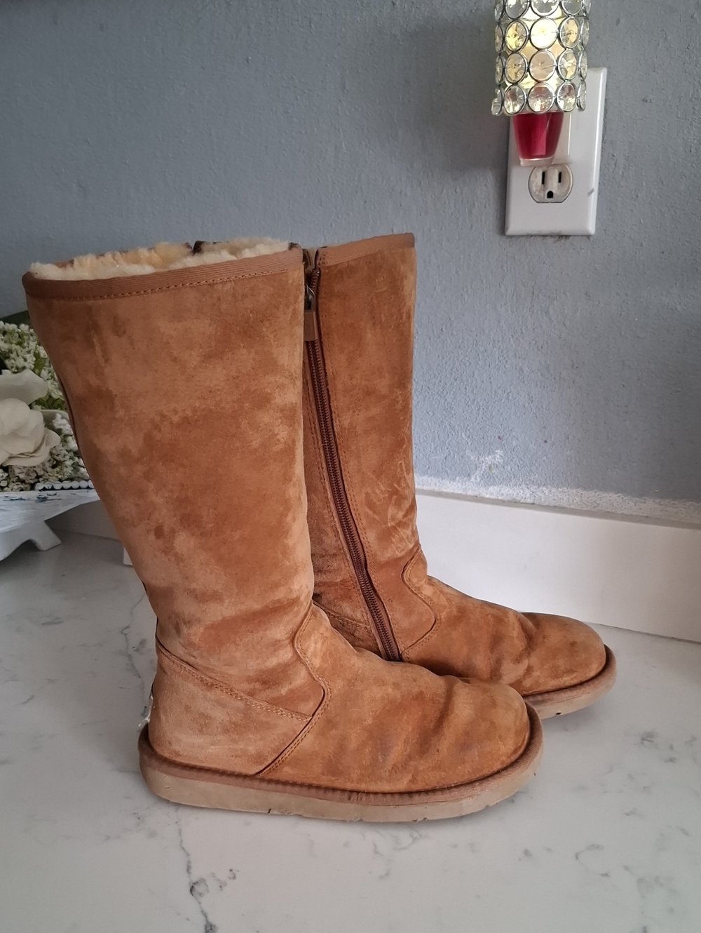 UGG Chestnut Suede Side-Zip Womens Mid-Calf Boots
